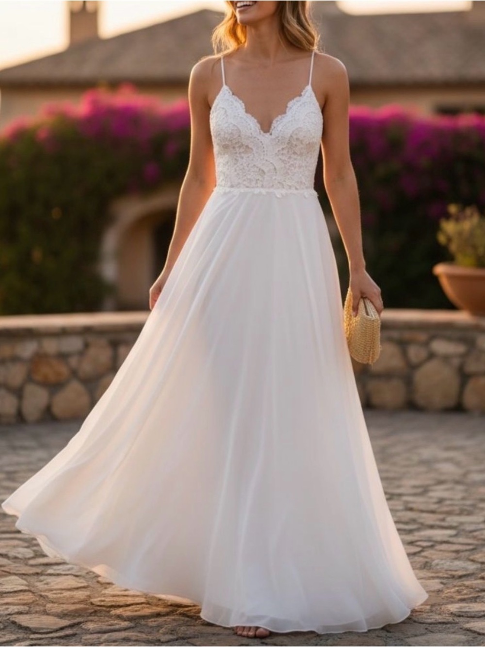 Lulu’s Bridal Wedding Gown Dress Crochet Lace Chiffon